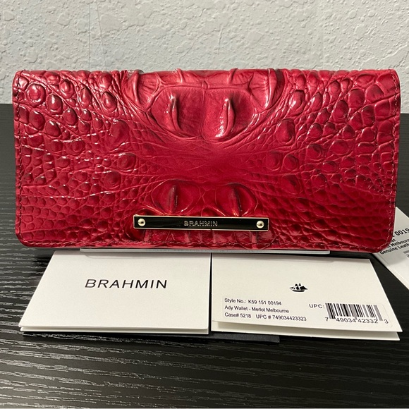 Brahmin Ady MERLOT MELBOURNE Slim Wallet W/Leather Eyes NWT - Picture 1 of 8